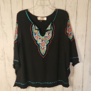 🥳Urban Mangoz Embroidered Black Boho Top Large